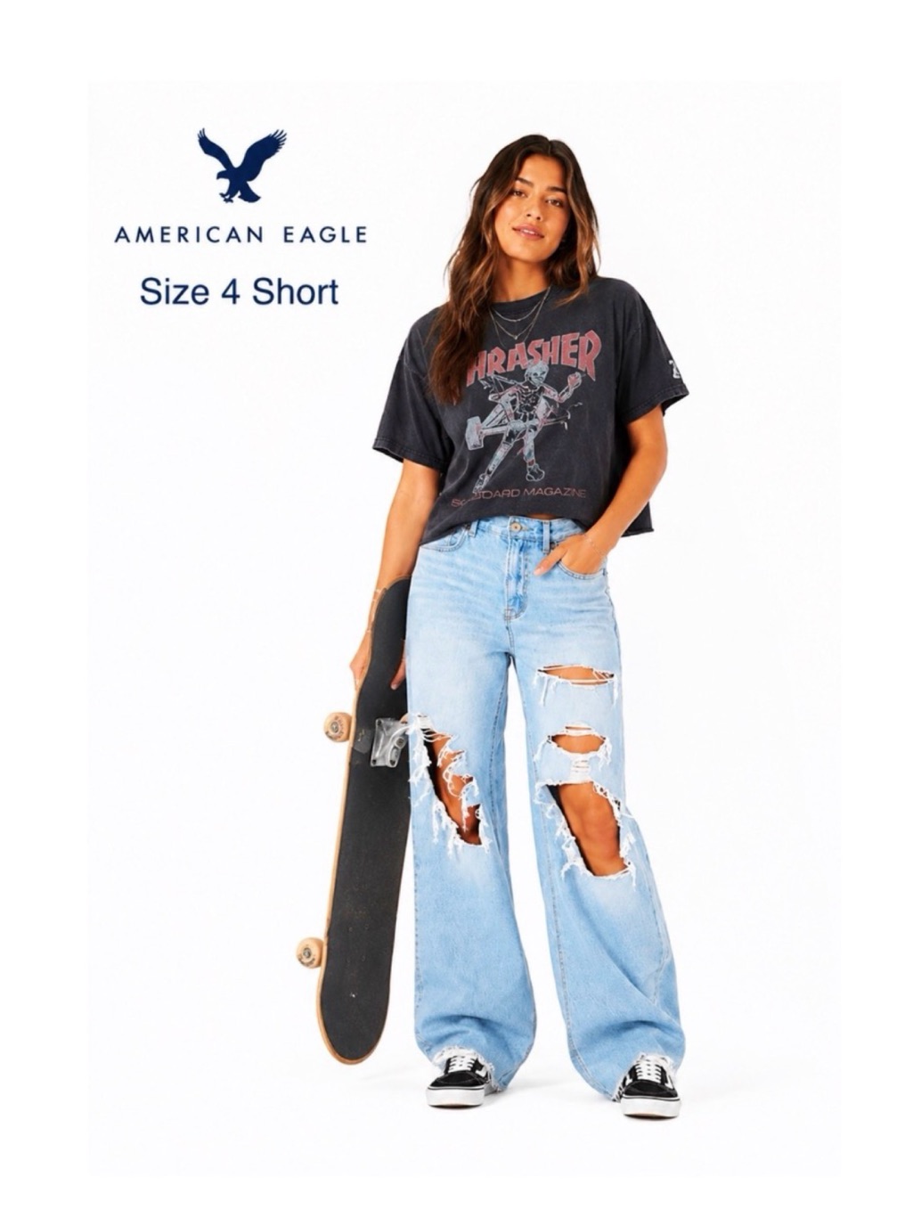 American Eagle Ripped Relaxed Baggy Wide Leg Skater Jeans Size 4 New!